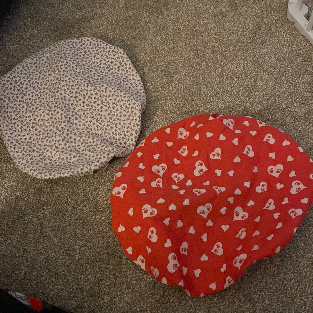 Set of 2 Surgical Bouffant caps Scrub Nurse Dog Cat Heart Roses Red Homemade hat